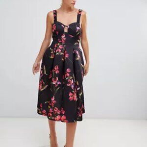 Asos black floral midi prom dress